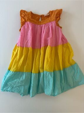 Happy Threads Girls Color Block Tired Dress Swiss Dot 100% Cotton 5Y